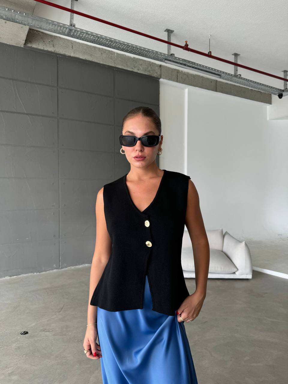 Ärmellose Strickjacke Schwarz